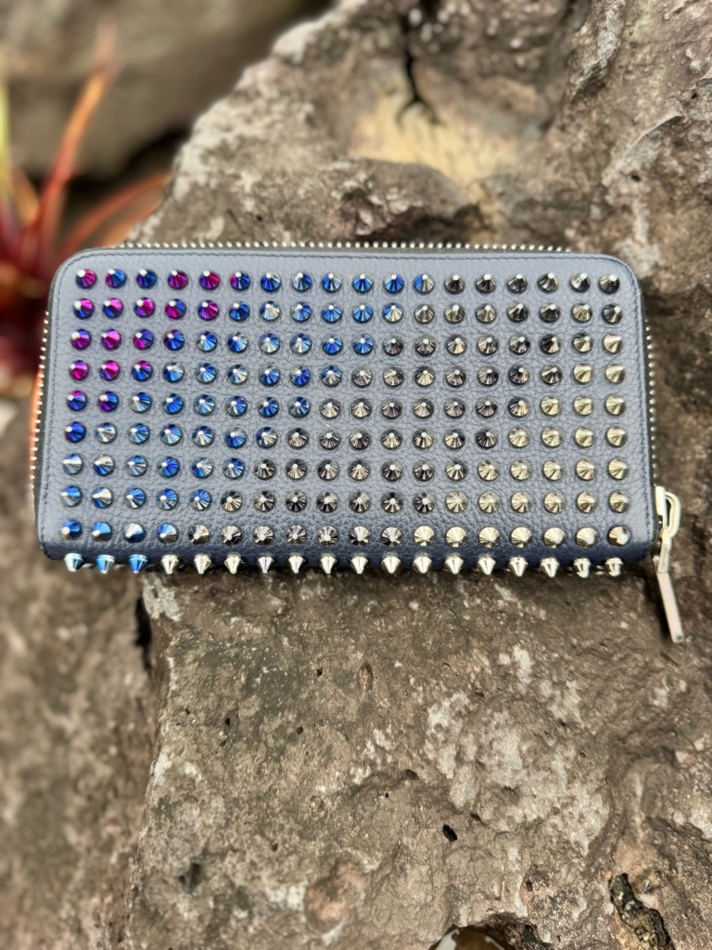 Christian Louboutin Studded Zip Around Wallet Multicolor Spikes Red Interior - Picture 3 of 13